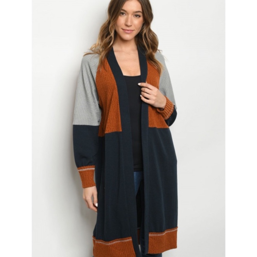 FREE AS A BIRD navy color block duster cardigan - Picture 2 of 12